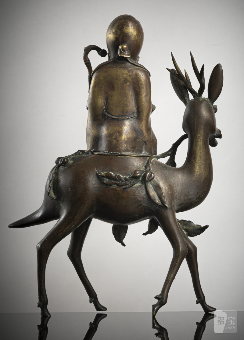 A well cast bronze censer of the Shoulao on a stag - 图2